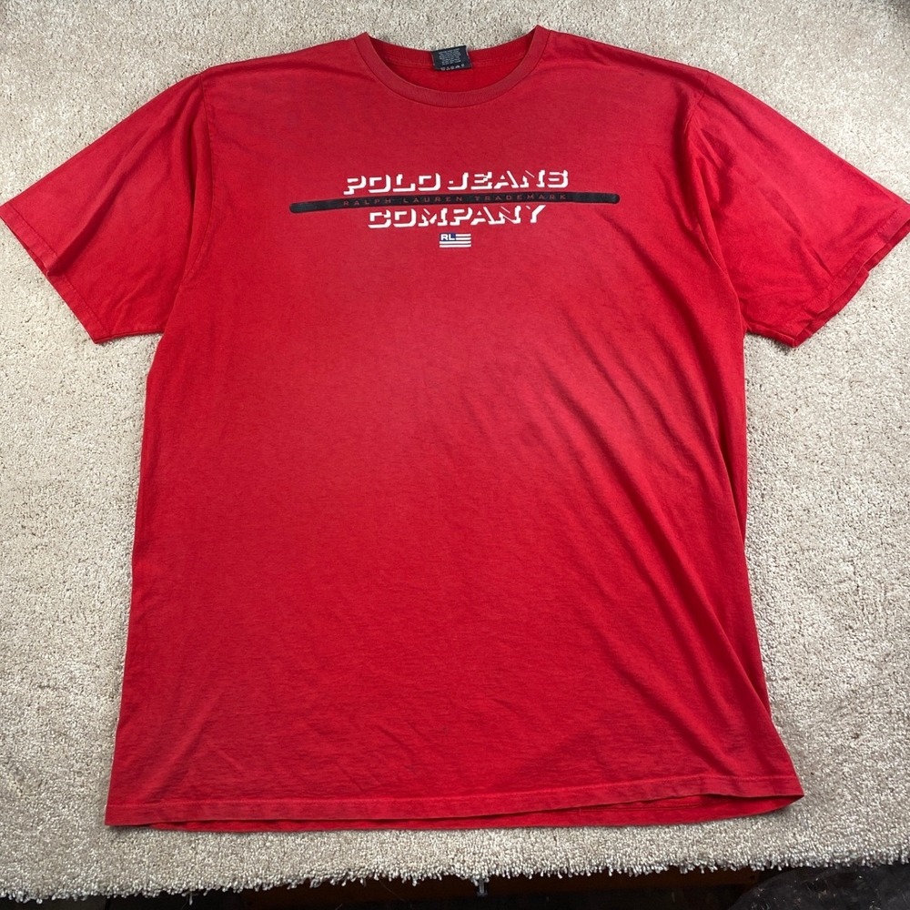 Polo Jeans Co Ralph Lauren Red Graphic T-Shirt Mens 2XLT Vintage 90s Streetwear